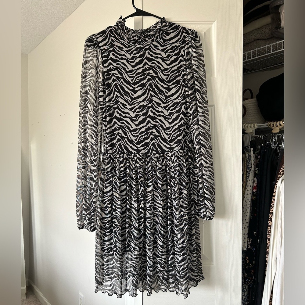 Zebra Print Long Sleeve Mesh Dress